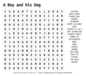 Word Search Puzzle for A Boy and his Dog by Chloe Holiday